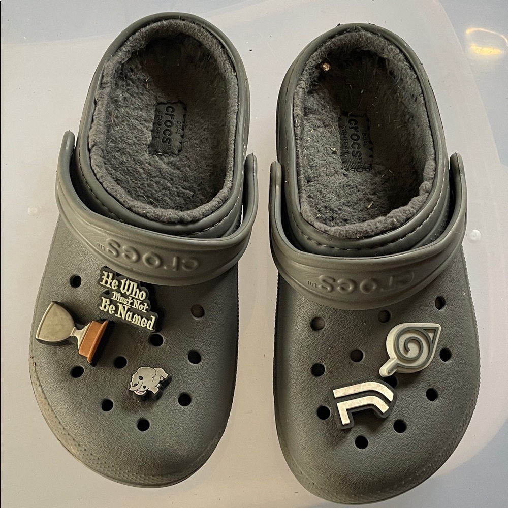 CROCS Kids Gray Slippers with Playful Charms